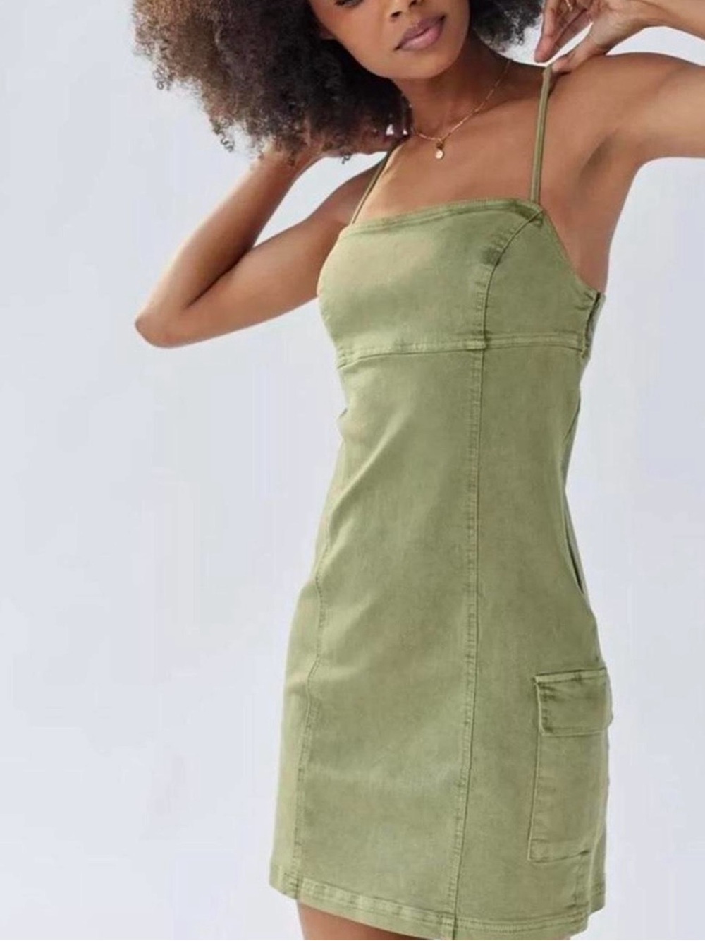 URBAN OUTFITTERS- Olive Green Spaghetti Strap Denim Dress- new with tags